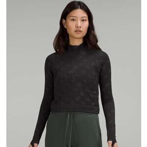 Lululemon Rest Less Cropped Half Zip Size 8 Logo Letter Black Graphite Grey